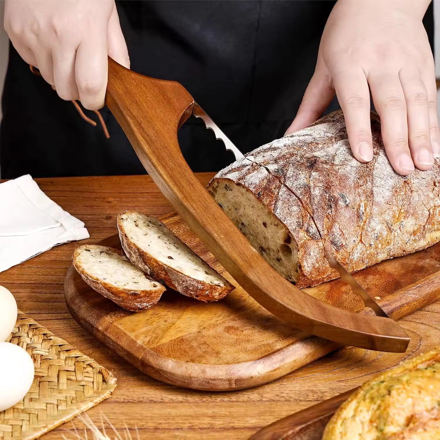 Wooden Bread Bow Knife, Serrated